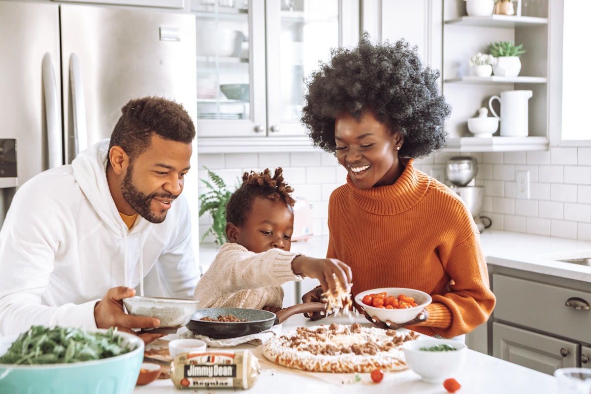 Family enjoying home-cooked healthy meals together